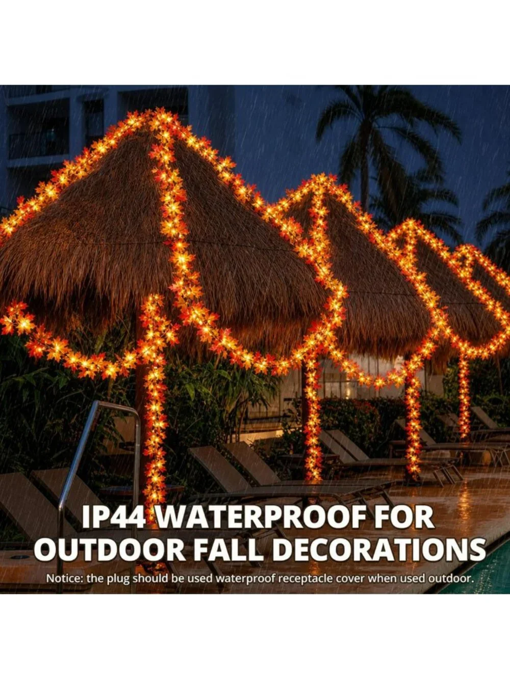 9FT Plug-In Fall Garland with 50 Orange Lights - Halloween & Thanksgiving Decor